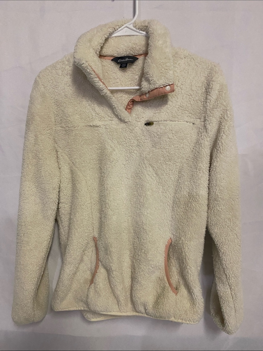 Eddie Bauer Cream Sherpa Snap-Trim Pullover